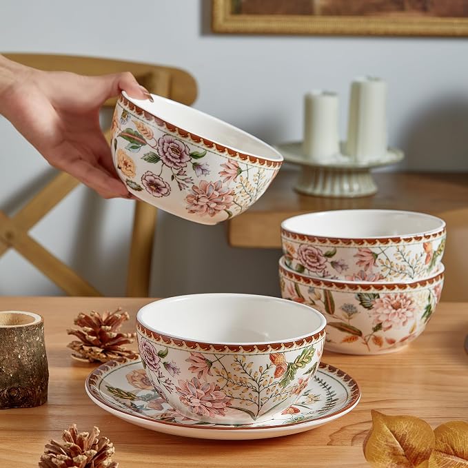 Bico Blooming Moment Cereal Bowls Set of 4, 26 oz Deep Ceramic Soup Bowls - Image 4