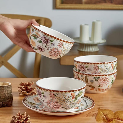Bico Blooming Moment Cereal Bowls Set of 4, 26 oz Deep Ceramic Soup Bowls - Image 4