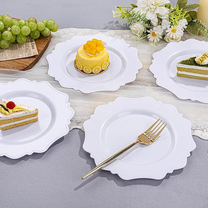 COLOSUS 60pcs 7.5 Inch White Plastic Dessert Plates,Premium Plastic Salad Plates,Heavy Duty Disposable Appetizer Plates for Thanksgiving Wedding and Everyday Use
