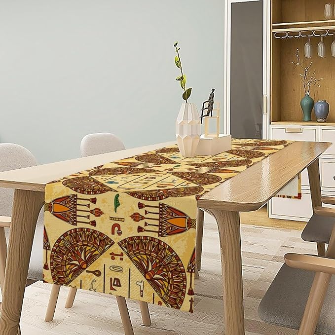 Vintage Ancient Egypt Table Runner Retro Old Egyptian Hieroglyphics Print - Image 2