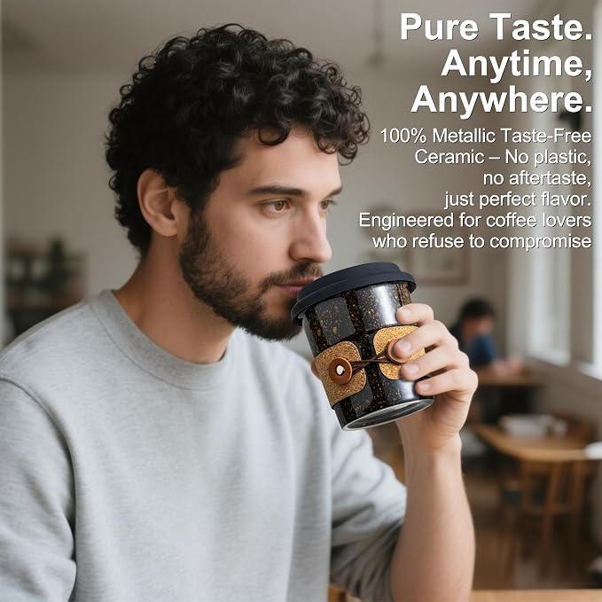 Coffee Travel Cups with Lids Ceramic To Go Coffee Tumbler Tea Mug | Spill Proof - Image 3