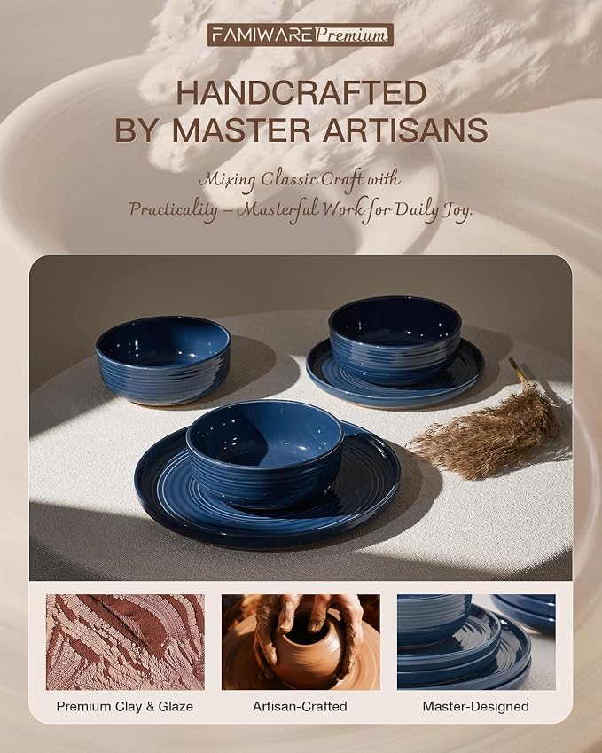 Dinnerware Set for 8, Ceramic Plates & Bowls, Abyssal Blue | 24-Piece Ceramic - Image 5
