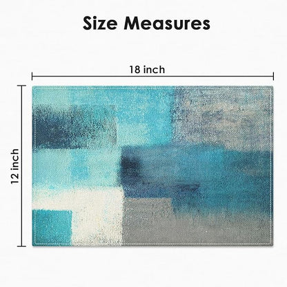 Emvency Farmhouse Placemats Set of 4, 12x18 Inch Modern Teal and Grey Abstract Art Painting Table Mats for Outdoor Home Party Kitchen Dining Decoration