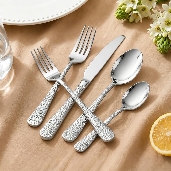 20 Piece Embossed Silverware Set, Stainless Steel Flatware Set - Image 6