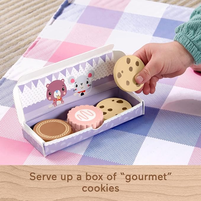 Fisher-Price Wood Pretend Play Toy Picnic Tea Set, 18-Pieces - Image 3