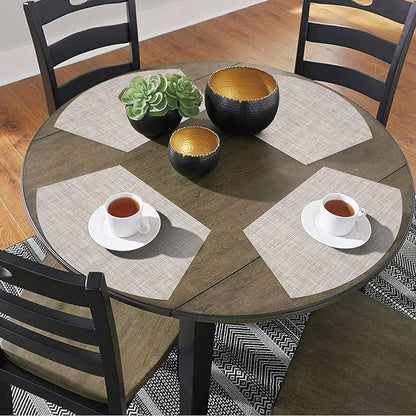 SHACOS Wedge Placemats Set of 8 Woven Vinyl Plastic Placemats for Small Round Table Place Mats Wipe Clean Non Slip Table Mats, Beige White Black