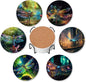 6 Pcs Drink Coasters with Holder,Fantastic Dragonfly Forest Absorbent Round Ceramic Coaster for Tabletop Protection,for Coffee Cup Beverage Coasters Wine Beer Bar