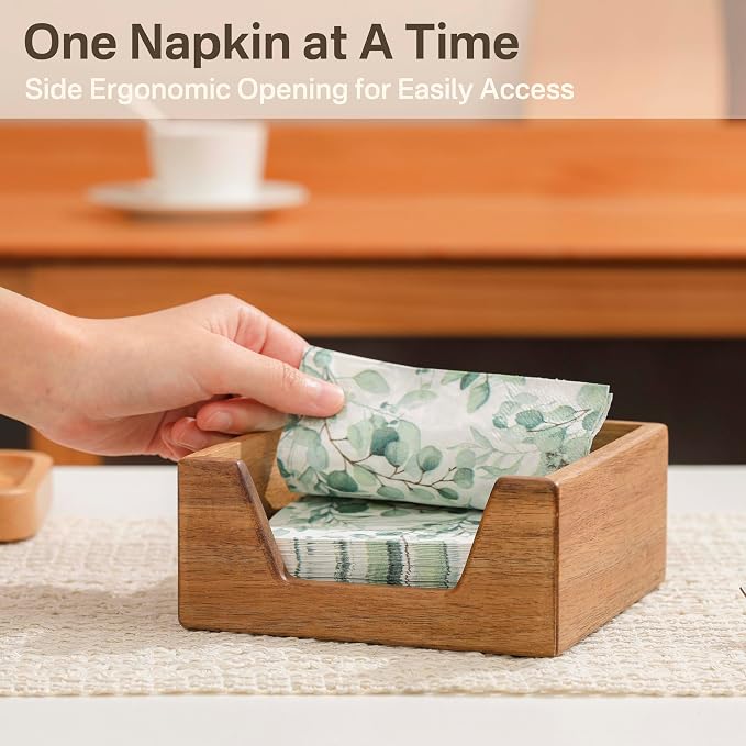 Cocktail Napkin Holder for 5.5 x 5.5 inch Napkin, Acacia Wood Napkin Holder | - Image 4