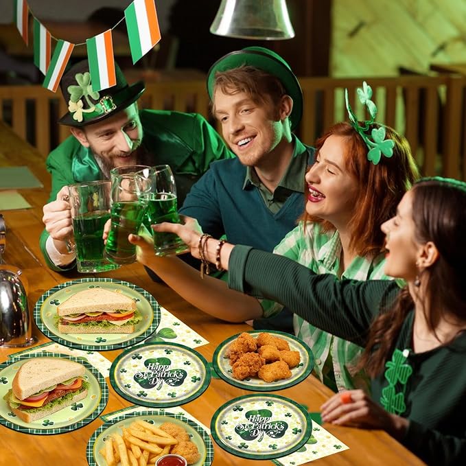 60pcs St.Patrick's Paper Plates and Napkins Party Supply, Serve 20 | Shamrock - Image 3