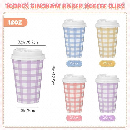 100 PACK Gingham 12OZ Coffee Cups - Image 2