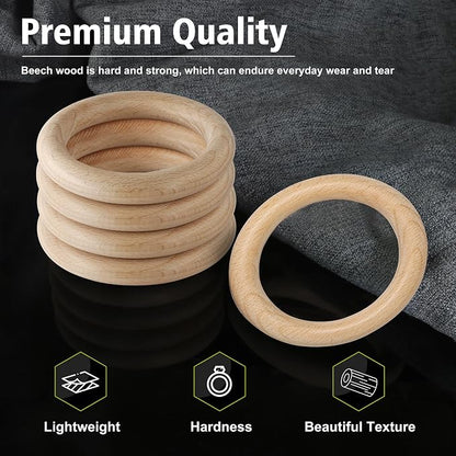 FoDau770 5pcs Natural Beech Wooden Rings, Unfinished Solid Wood Rings Heavy - Image 3