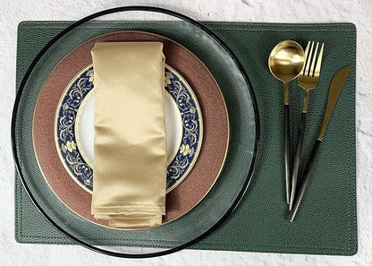Set of 6 Faux Leather Placemats, PU Table Mats, Waterproof, Stain Resistant, Heat Resistant, Easy to Clean for Kitchen Dining Table,Conference Table C Green Rectangle