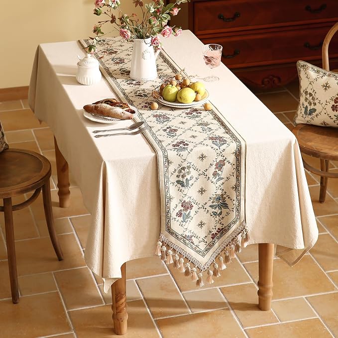 Patdrea Designer French Elegant Linen Table Runner, Floral Pattern - Image 7