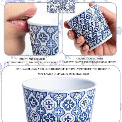 YQ&AMK 6.76oz Artisan Hand-Carved Jingdezhen Porcelain Tumbler – Blue & White - Image 3