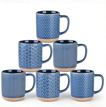 GBhome Coffee Mugs Set of 6, 16 oz Blue Coffee Cups by GBhome