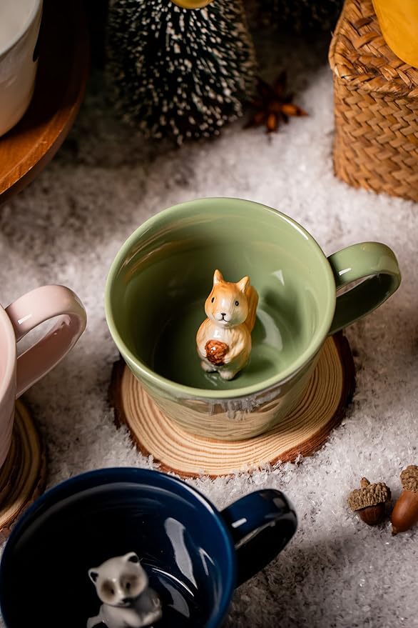DIHOclub Squirrel Ceramic Cup Hidden 3D Animal Inside Mug, Cute Cartoon - Image 2