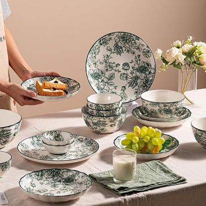 Ceramic Dinnerware Set, Floral Plates and Bowls Sets, Microwave & Dishwasher - Image 8