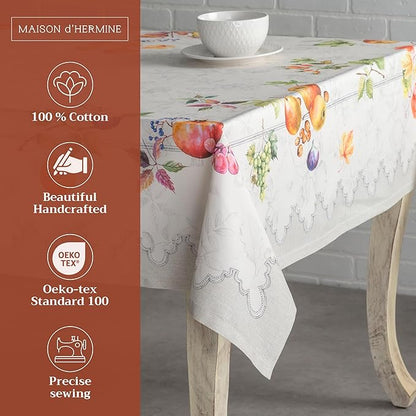 Maison d' Hermine Table Cloth Square Table 100% Cotton 60 x 60 Inches Fall Tablecloth Reusable Everyday Use for Thanksgiving Christmas Decorations Dining Farmhouse Party (Fruit D'Hiver)
