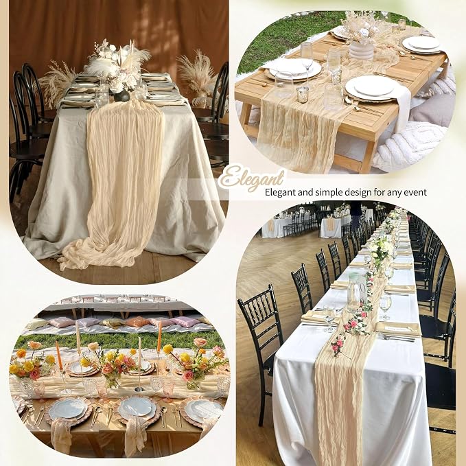 4 Pack Beige Cheesecloth Table Runner 10Ft, Gauze Table Runners 21.5 x 120 inch - Image 5