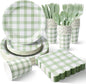 Vyntra 175 Pcs Sage Green & White Checkered Gingham Paper Plates and Napkins Set by PartyTablewareSupplies