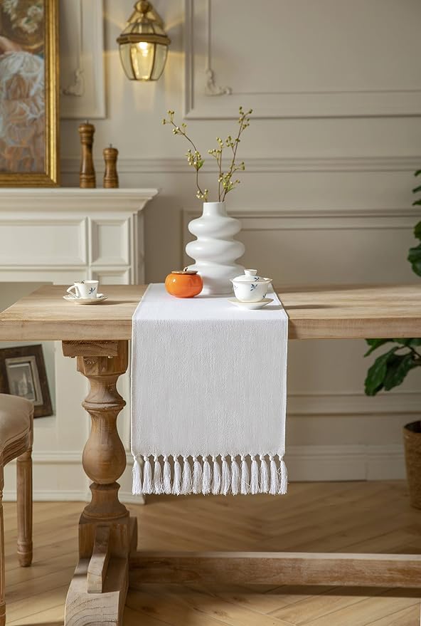 White Table Runners 72 Inches Long, Burlap Linen Style Rustic Farmhouse Table - Image 2