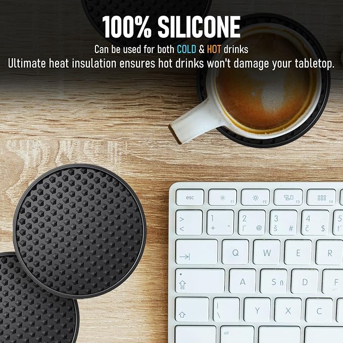 Silicone Coasters 6 Pack with Holder, Non-Slip Non-Stick Heat Resistant Cup Mat - Image 3
