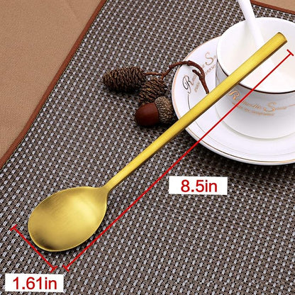 IQCWOOD Korean Spoons, 8 Pieces Stainless Steel Gold Soup Spoons, 8.5 Inch | - Image 3
