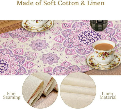 Purple Pink Mandala Table Runner, Traditional Indian Boho Mandala Flowers Print - Image 6
