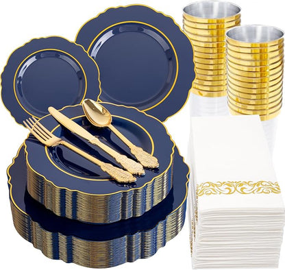 KIRE 210Pcs Navy Blue Plastic Plates by KIRE