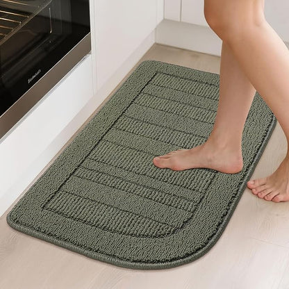 BEQHAUSE 30x18 Inch Kitchen Rug Mat Durable Kitchen Rugs Non-Slip Washable Absorbent Kitchen Mats for Floor Dirt-Resistant Semicircular Kitchen Mat (Green)