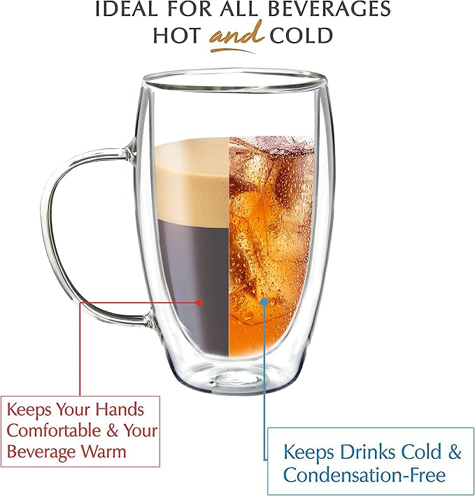 Youngever 2 Pack Glass Coffee Cups, Double Wall Thermo Insulated Coffee Cups - Image 3