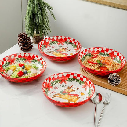 glowworm Pasta Bowls, 38 Oz Ceramic Salad Bowls Set of 4, Serving Bowls for Ramen, Fruit, Dishwasher & Microwave Safe