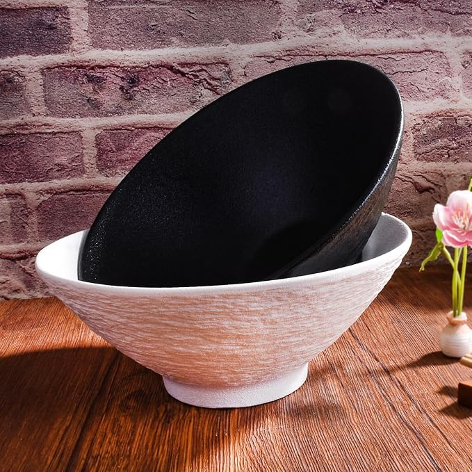 Ceramic Ramen Bowl Set of 2, 8-Inch Large Soup Bowls, Textured Glazed Porcelain - Image 4