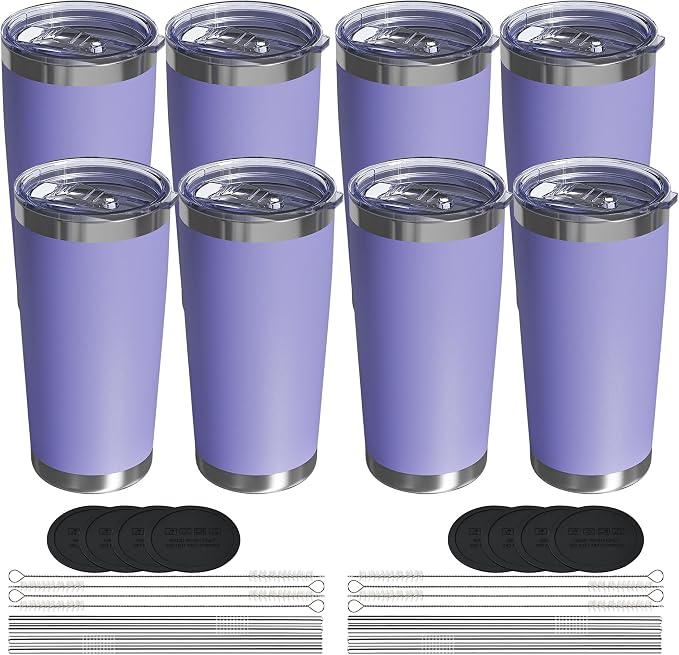 20oz Travel Coffee Tumbler 8 Pack, Lids and Straws, Stainless Steel | Double by UIRZOTN