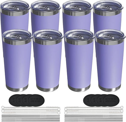 20oz Travel Coffee Tumbler 8 Pack, Lids and Straws, Stainless Steel | Double by UIRZOTN