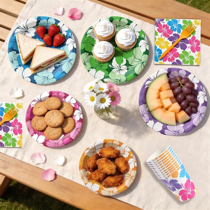 Hawaiian Luau Party Supplies, Tropical Hibiscus Disposable Tableware - Image 7