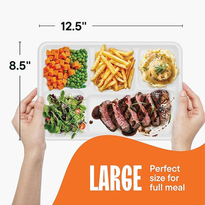 100% Compostable, Large 5 Compartment, Disposable Tray [100-Pack] - [12.5 Inch] Heavy Duty Biodegradable Bagasse Sectional Lunch Trays + Dividers - Divided Platter - (PFAS Free) (BPA Certified)