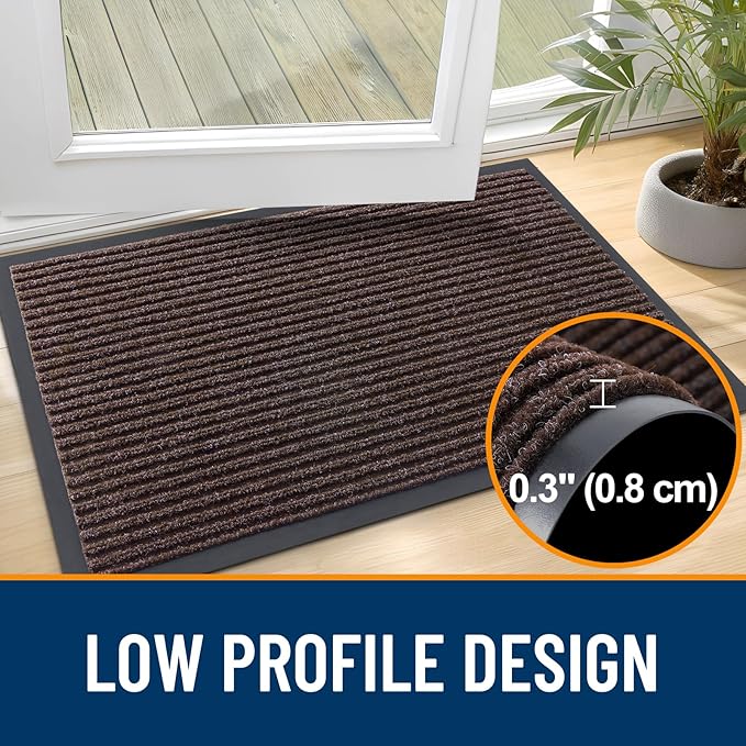 OLANLY Front Door Mat Indoor Outdoor Entrance, Waterproof Heavy Duty Doormat, Fade Resistant, Low Profile, Easy Clean Patio Porch Welcome Floor Mats for Entry, 59x40, Tan
