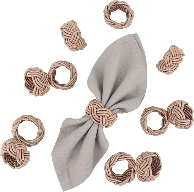 Boho Chic Napkin Rings Set of 12 – Beige Handwoven Rayon Napkin Holders - Image 4