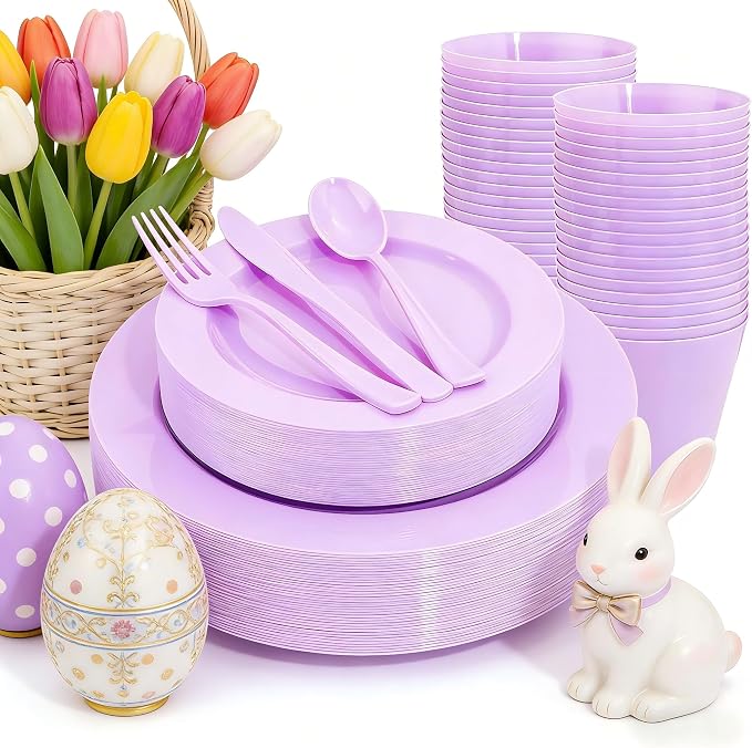 KIRE 150 PCS Purple Plastic Plates by KIRE
