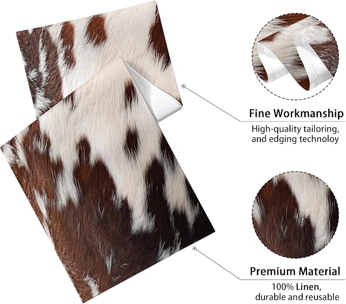 Linen Cow Print Table Runner 13x71 Inch Farmhouse Western White Brown Cowhide - Image 2