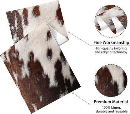 Linen Cow Print Table Runner 13x71 Inch Farmhouse Western White Brown Cowhide - Image 2
