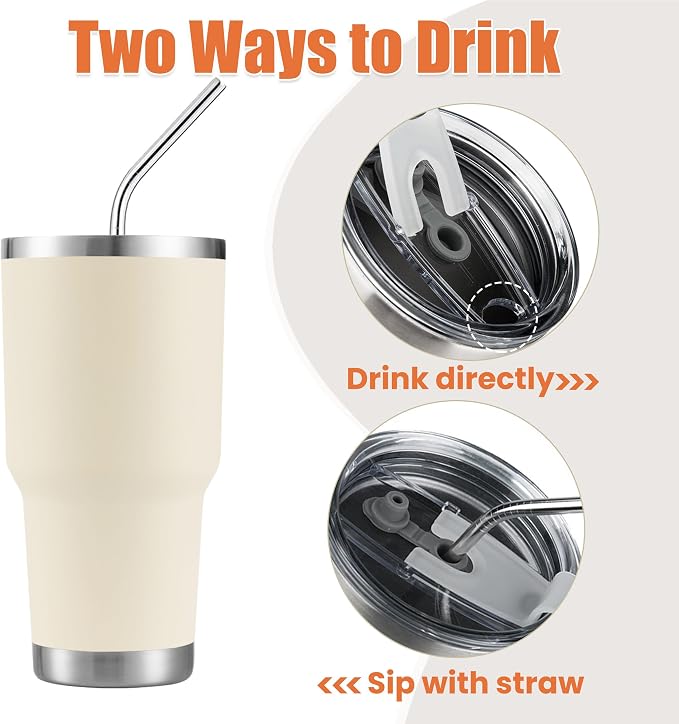 D·S 30oz Cream Tumbler Double Wall Vacuum Insulated Travel Coffee Mug | Double - Image 3