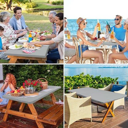 homing 2 Pack Rectangle Table Cloth, Elastic Fitted Fabric Tablecloth Fits for 5 Foot Folding Tables, Washable Table Cover for Picnic, Camping, Indoor & Outdoor (Light Grey, 30" x 60")