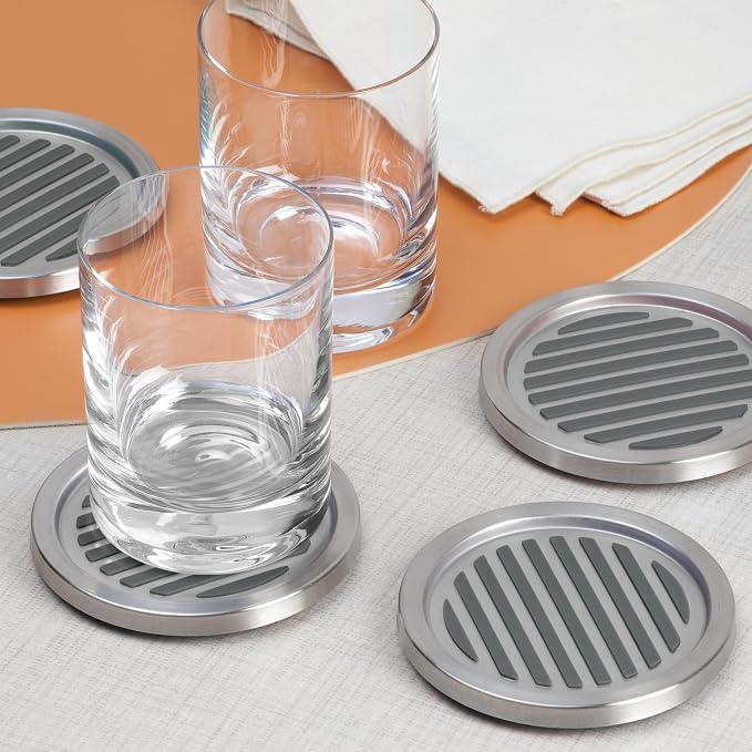 iDesign Forma Brushed Stainless Steel Drink Coasters - Image 4