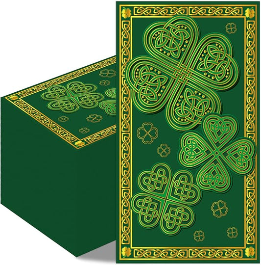 St. Patrick's Day Napkins - 100 Pcs Green Shamrock Saint Paper Disposable Party Decorations Bulk Lucky Four-leaf Clover Celtic Knot Irish Decorative Dinner Guest Cocktail Table Decor Supplies