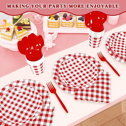 Vyntra Red Checkered Paper Plates and Napkins Set - Image 7