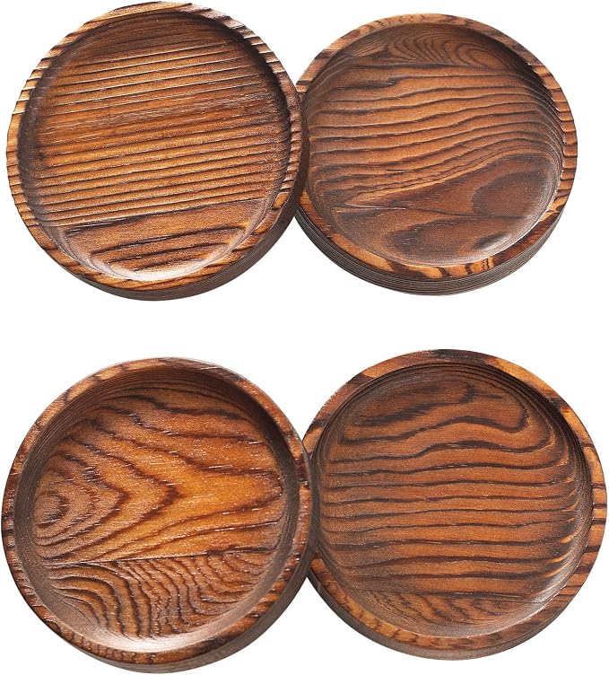 Set of 4 Wooden Coasters for Drink Absorbent-Acacia Wood Drink Coasters Set | - Image 3