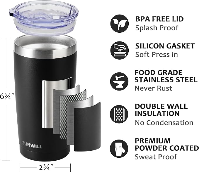 SUNWILL Travel Coffee Tumbler 20 oz, Insulated Mug - Image 2