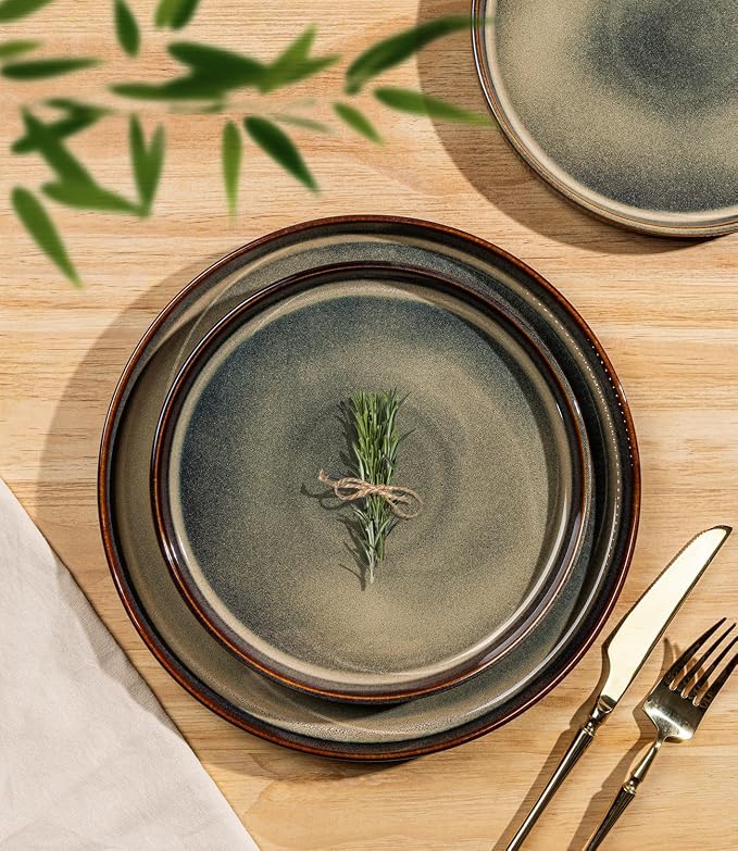 Ceramic Dinnerware Set for 8, 24-Piece Plates and Bowls Set | Lightweight - Image 2